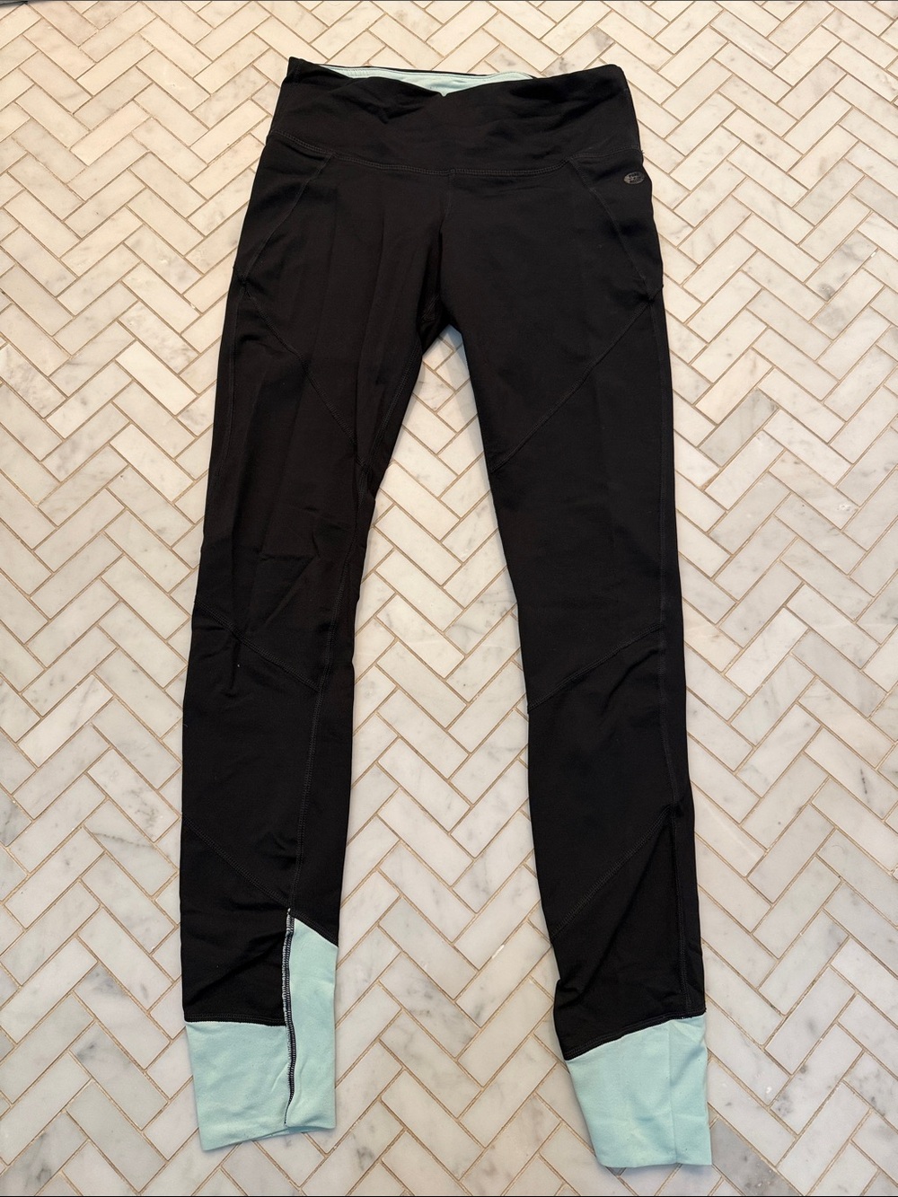 Anthropologie Black Leggings with Mint Cuffs